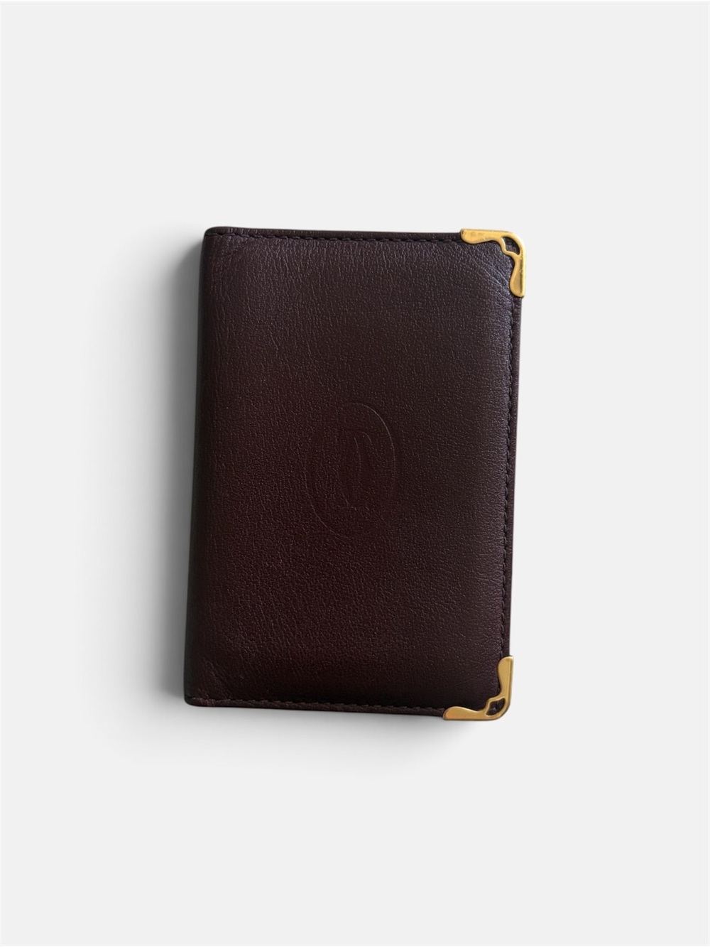 Classic Cartier Leather Card Holder with Gold Corners